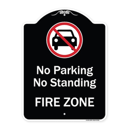 Signmission Designer Series-No Parking Or Standing Fire Zone With Graphic, 24" x 18", BW-1824-9958 A-DES-BW-1824-9958